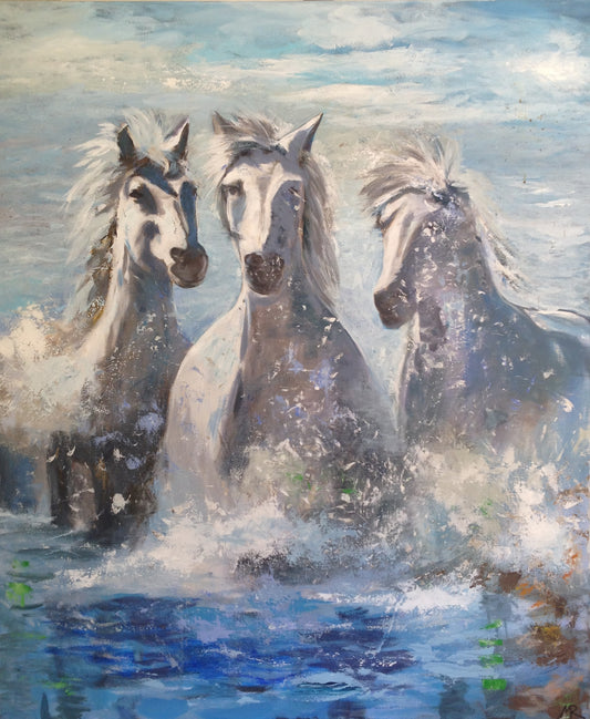 rennende paarden in het water